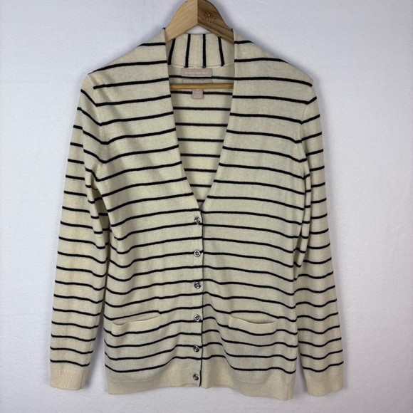 Banana Republic Sweaters - Banana Republic Cream Striped Cashmere Blend Cardigan